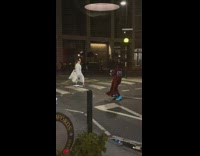 Fashionable lady in middle of street 