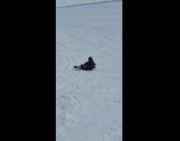 Man snowboards with the board on his lap