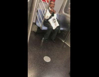 Pt. 2 Man cleans his shaving razor on the subway train, shaves his chin