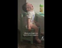 Little kid crying stops to eat chicken nuggets 