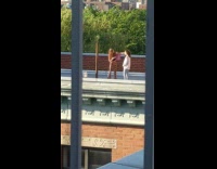 Woman brown disco pants curly hair flip