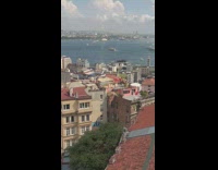 Woman in red dress poses in the rooftop with birds Part 4