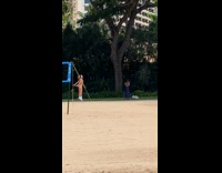 Collab IITW - Woman headphones bikini jump squats exercise beach