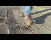 Ice kicked and gets shattered in slow motion