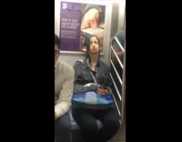Girl elf blue hair ears sleeping on subway train