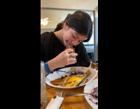 Collab BitchMP - Girl eats food with her hands table looks over to see 