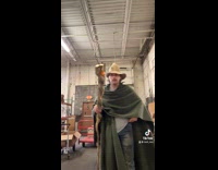 Man as fireball wizard on Halloween 