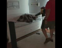 Dad blows girls with leafblower