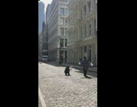 Woman wave long grey coat street nyc