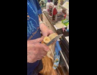 Grandma slices banana and filmer makes joke