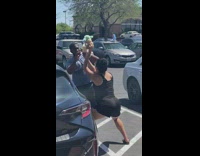 Woman squat down milktea yoda photo shoot