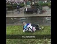 NSFW Guy in hockey jersey runs across water and falls down 