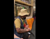 Collab Subway Creatures - Person Pets its White Pet Mouse on its Arms
