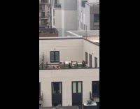 Collab WINY - Woman black dress hits instrument sound therapy on rooftop