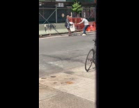 Two guys fight over aircon on street