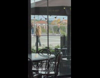 Girl tube black leather pants beside railings