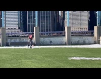 Guy black jersey run slide snow ball