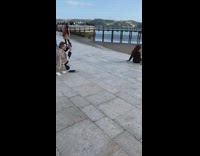 girl stairs face castle beach