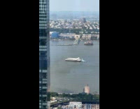 Concorde plane on platform gets transported on river