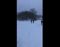 People outside at park during snowstorm snow 