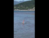 two people on paddle boards lake