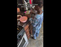 8 year old sister cooks by herself