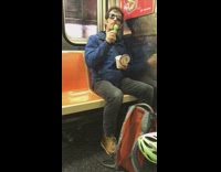 Man eats a pint of Haagen Daaz ice cream on the subway #BluePointWhatTheL