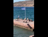 Couple take turns to pose Greece flag Part 1
