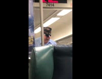 Guy black train conductor hat missing top 