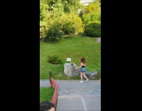 Curly girl denim shorts dance park rock