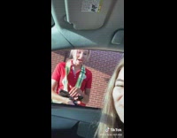 Girl orders food from chick fil a drive thru sister