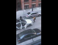 Guy black shirt rap video white car