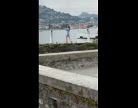 Collab IITW - Woman in blue dress catwalk and poses at the dock villa