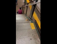 Collab Subway Creatures - Rat climb down subway stairs carry churros