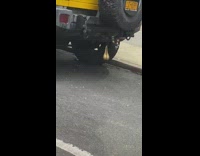 gold balls hanging from back of yellow hummer