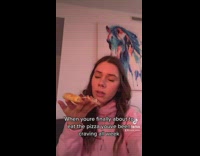 Collab BitchIG2 - Girl in pink shirt holding pizza 