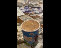 Ice cream cup full of sticky ice