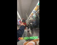 Collab Subway Creatures - Woman wears wig and Santa Claus and yells out loud on subway train