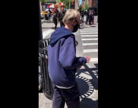Guy Wears Cropped Vest Crossing the Street 