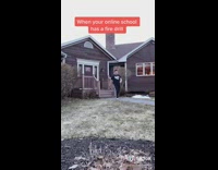 Online school has fire drill guy grass