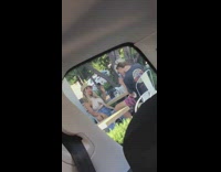 Girl brown hat x shaped top cafe drink