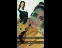 Yellow sweater girl dinosaur filter black kitten 