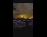 Silhouette of guy flexing by fog and clouds 