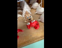 Guy lifts broken part of glass crab