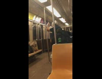 Blue shirt guy white bunny hood subway