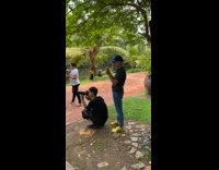 Long blue dress lady pond light reflector 