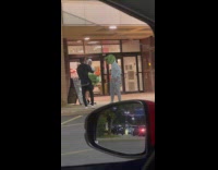 Three men frog mask enters department store