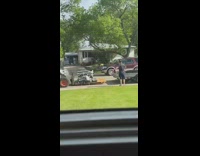 White forklift black truck trailer fail