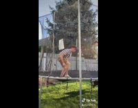 Collab VIBES - Guy backflips outdoor trampoline lands on dog