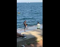 Guy long hair black vest long dance